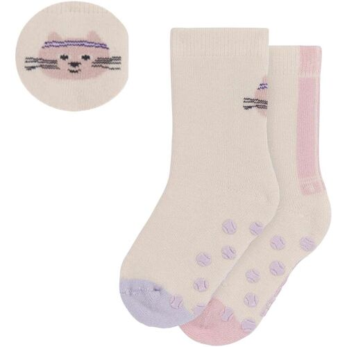 Lässig 2er-Pack ABS Socken Katze Streifen natur rosa 19