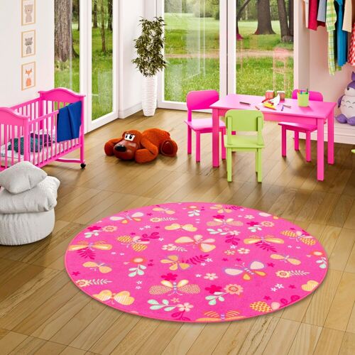 Snapstyle Kinder Spiel Teppich Schmetterling Rund pink pink