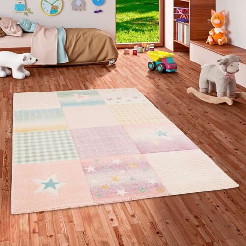 Pergamon Kinder Teppich Maui Kids Karo Stars rosa