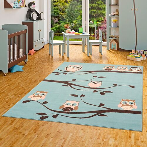 Pergamon Kinderteppich Trendline Eulen Pastell blau blau