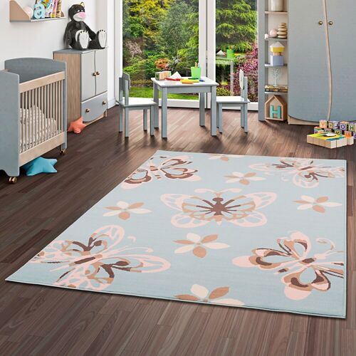 Pergamon Kinderteppich Trendline Schmetterling Pastell blau