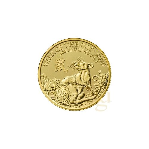 The Royal Mint 1 Unze Goldmünze Lunar UK Ratte 2020