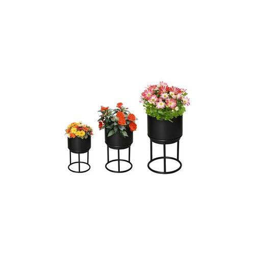 Outsunny Blumenständer Set mit Abflusslöcher schwarz Ø22 x 41H cm   blumenständer blumentopf pflanzenständer blumenhocker