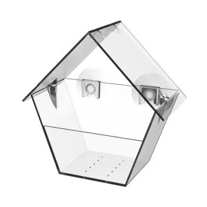Esschert Design Fensterfutterhaus mit Dach aus transparentem Kunststoff, Saugnäpfe für einfache Montage