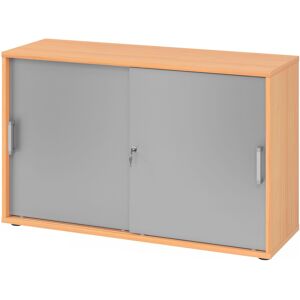 hjh OFFICE PRO BETA 1752S - Buche/Silber 2 OH Schiebetürenschrank Chromgriff Metall