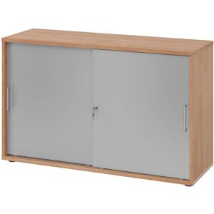 hjh OFFICE PRO BETA 1752S - Nussbaum/Silber 2 OH Schiebetürenschrank Metallgriff