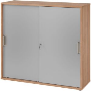 hjh OFFICE PRO BETA 1753S - Nussbaum/Silber 3 OH Schiebetürenschrank Streifengriff Kunststoff