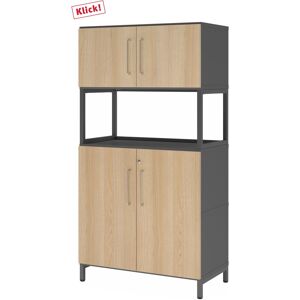 hjh OFFICE PRO FlexWall   4 OH   2 x Türen + Rahmen   mit Sockelgestell - Graphit/Eiche