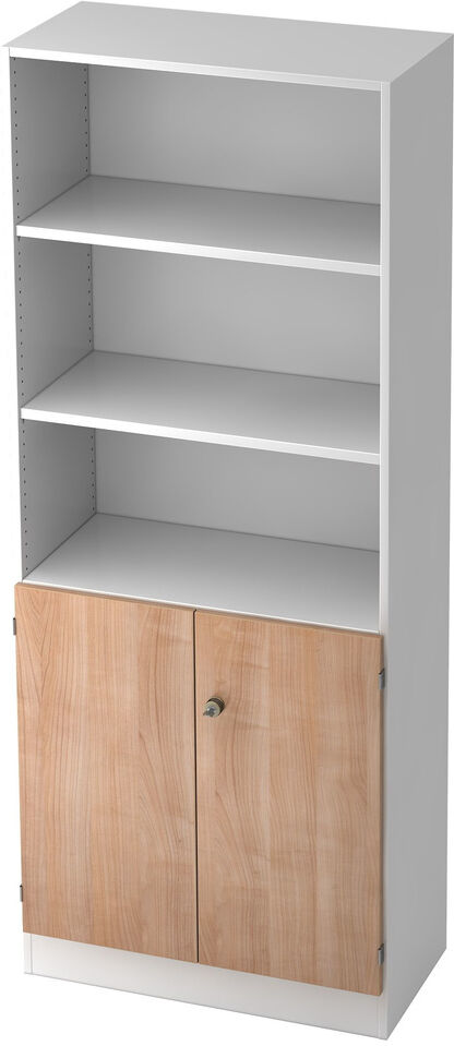 hjh OFFICE PRO SIGNA K 6770 SG - 5 OH Weiß/Nussbaum mit Knauf (abschließbar) Schrank