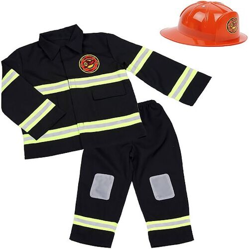 Den Goda Fen Kostüm – Feuerwehrmann-Set – Schwarz – 4-6 Jahre (104-116) – Den Goda Fen Kostüm