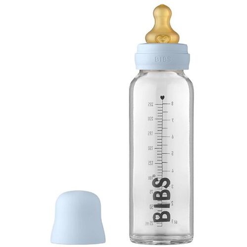 Bibs Babyflasche - Glas - 225 ml - Naturgummi - Baby Blue - One Size - Bibs Babyflaschen