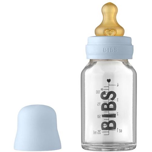 Bibs Babyflasche - Glas - 110 ml - Naturgummi - Baby Blue - Bibs - One Size - Babyflaschen