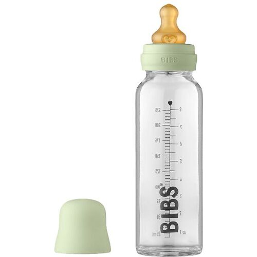 Bibs Babyflasche - Glas - Slow Flow - 225 ml - Naturgummi - Sage - One Size - Bibs Babyflaschen