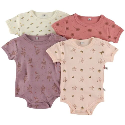 Pippi Body k/ä - 4er-Pack - Dusty Rose - Pippi Baby - 74 - Body K/Ä