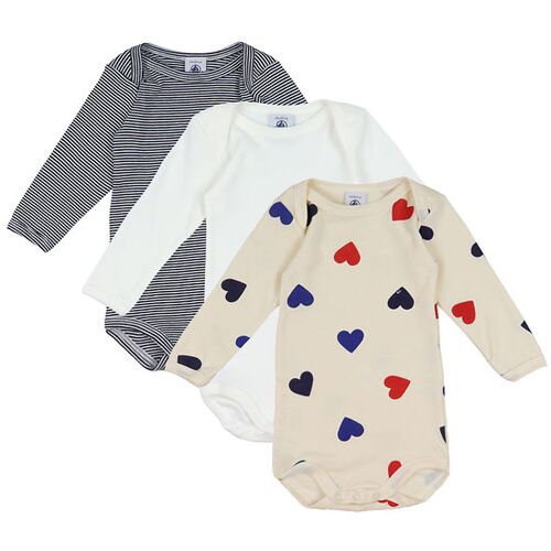 Petit Bateau Body l/ä – 3er-Pack – Weiß/Creme/Navy/Streifen/Herz – 18 mt – Petit Bateau Body L/Ä