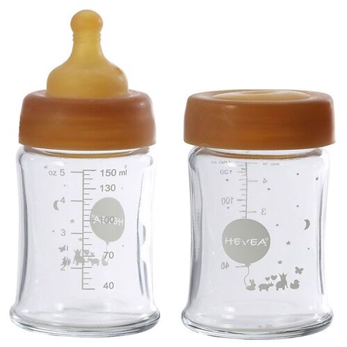 Hevea Babyflaschen - 2er-Pack - Glas & Naturgummi - 150 ml - Hevea - One Size - Babyflaschen