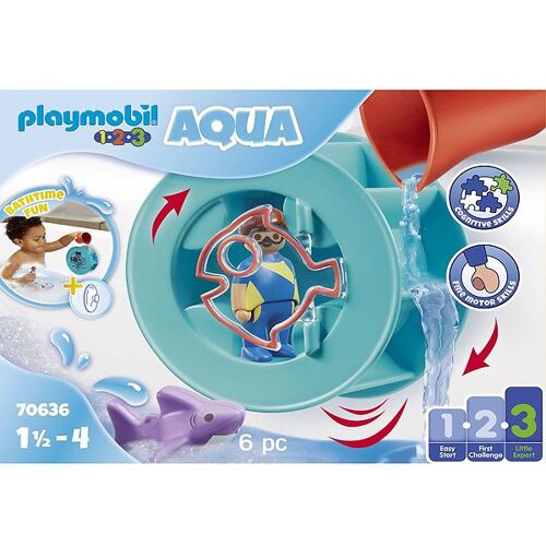 1.2.3 Aqua - Wasserrad mit Babyhai - 70636 - 6 Teile - Playmobil - One Size - Badespielzeug