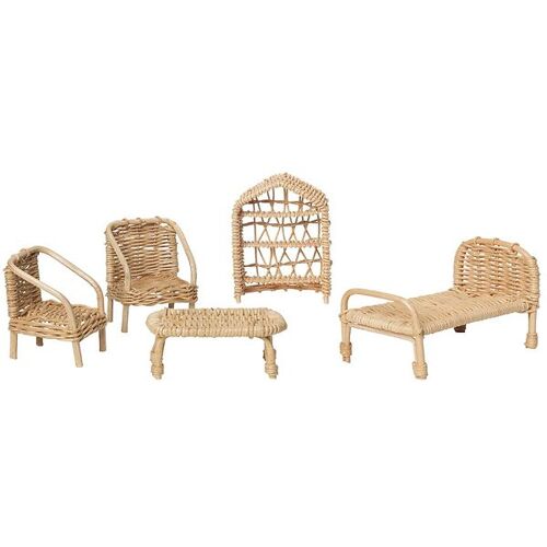 ferm Living Puppenhausmöbel - 5er-Pack - Rattan Puppenstubenmöbe - One Size - ferm Living Puppenzubehör