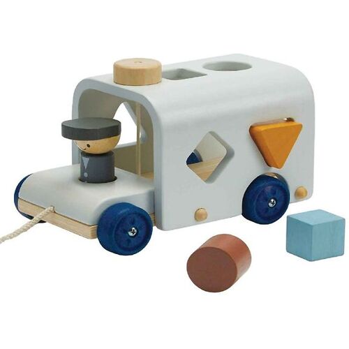 PlanToys Ziehspielzeug - Bus m. Lernspielkiste - Holz/Hellblau - One Size - PlanToys Steckspiele