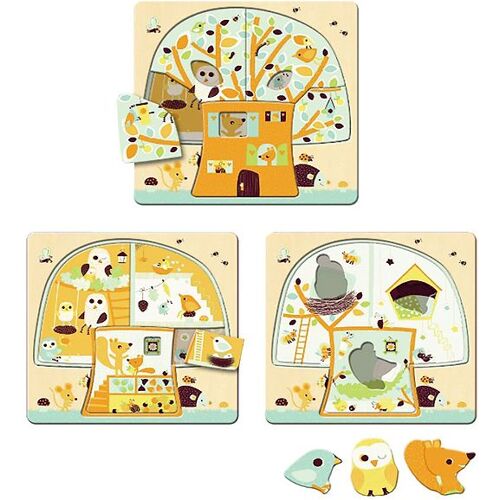 Djeco Puzzlespiel - 3-tlg. - 3 + 4 + 5 Teile - Holz - Kastanie - Djeco - One Size - Puzzlespiele