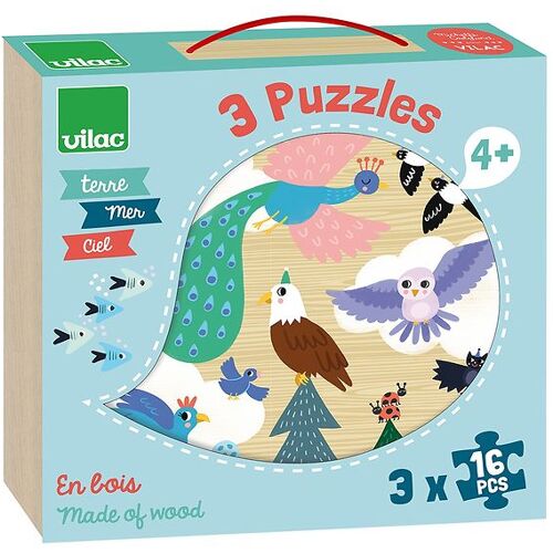 Vilac Puzzlespiel - 3x16 - Teile Teile - In der Luft, im Wasser - Vilac - One Size - Puzzlespiele