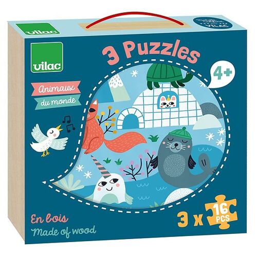 Vilac Puzzlespiel - 3x16 - Teile Teile - Tier - Vilac - One Size - Puzzlespiele