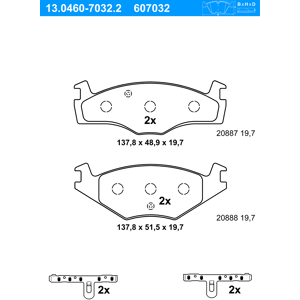 Ate Bremsbeläge Mit Zubehör Vorne (13.0460-7032.2) Für Vw Passat B2 Jetta Ii