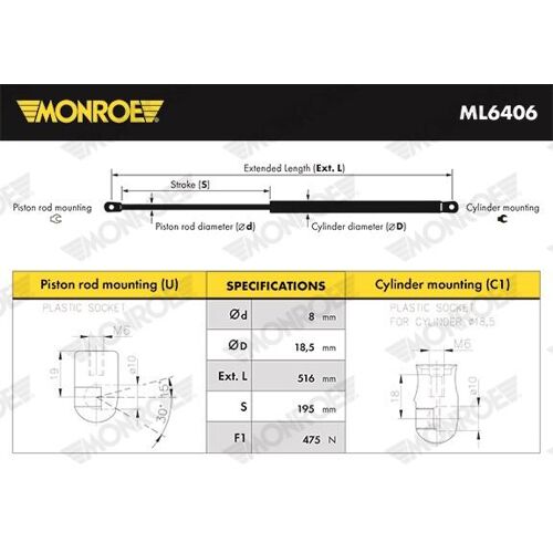 Monroe Gasfeder, Koffer-/laderaum Ml6406 475n Für Hyundai 81770a6200 81780a6200