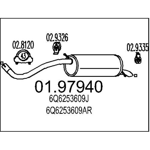 Mts Endschalldämpfer 01.97940 Für Skoda Vw Seat 6y6253609j 6q6253609j 6y6253609d