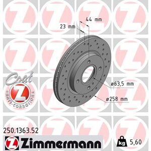Zimmermann Bremsscheibe 250136352 Vorderachse Gelocht 258mm 23mm Für Ford Zimmermann Bremsscheibe 250136352 Vorderachse Gelocht 258mm 23mm Für Ford