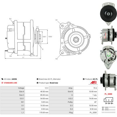 AS-PL A4036 70A Generator - Generator Typ AS-PL A4036 70A Generator - Generator Typ