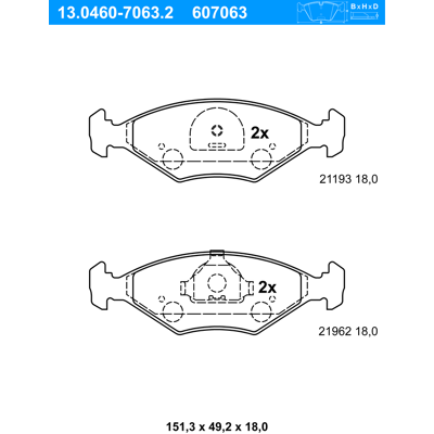 Ate Bremsbelagsatz für Fiat Fiorino Vorderachse Ate Bremsbelagsatz für Fiat Fiorino Vorderachse