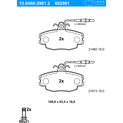 ATE - 13.0460-2981.2 - Vorderachse - Citroën ZX - Brake pad set ATE - 13.0460-2981.2 - Vorderachse - Citroën ZX - Brake pad set