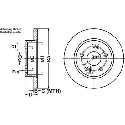 Renault ATE Bremsscheibe - 265mm, 10.5mm, 5 Bohrungen - Bremsscheibe Renault ATE Bremsscheibe - 265mm, 10.5mm, 5 Bohrungen - Bremsscheibe