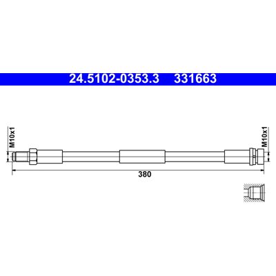 Ford Transit Bremsschlauch - M10x1, 380mm, Blau Ford Transit Bremsschlauch - M10x1, 380mm, Blau