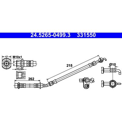 Toyota Yaris Bremsschlauch - M10x1, Blau, 498mm Toyota Yaris Bremsschlauch - M10x1, Blau, 498mm