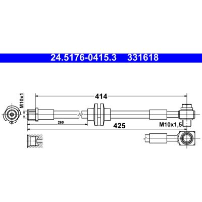 ATE Bremsleitung - 415mm Länge, M10x1.5 Gewinde ATE Bremsleitung - 415mm Länge, M10x1.5 Gewinde