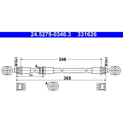 ATE - 24.5279-0346.3 - 346mm - M10x1 - Bremsschlauch ATE - 24.5279-0346.3 - 346mm - M10x1 - Bremsschlauch