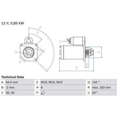 Bosch Starter - 12V 0,85kW Rechts Bosch Starter - 12V 0,85kW Rechts
