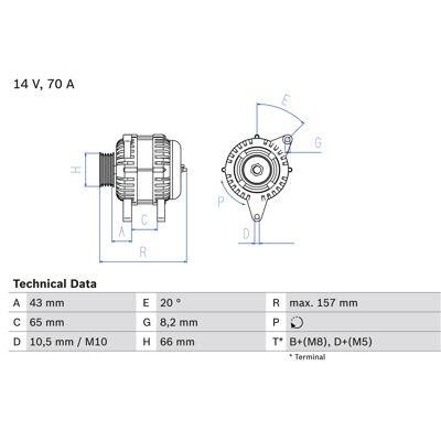Bosch 0 986 038 740 Generator - 14V 70A für Citroën, Peugeot, Fiat Bosch 0 986 038 740 Generator - 14V 70A für Citroën, Peugeot, Fiat