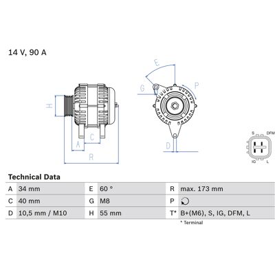 Bosch 0 986 046 110 Generator - 14V 90A für Toyota Bosch 0 986 046 110 Generator - 14V 90A für Toyota