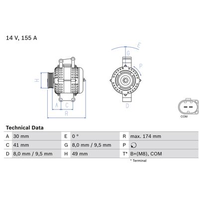 Bosch 0 986 048 350 Generator - 14V 155A - BMW Z4 Roadster, 3 Limousine, 3 Touring Bosch 0 986 048 350 Generator - 14V 155A - BMW Z4 Roadster, 3 Limousine, 3 Touring