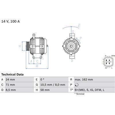 Bosch 0 986 082 080 Generator - Toyota Auris 5-türar Bosch 0 986 082 080 Generator - Toyota Auris 5-türar