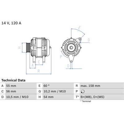 Bosch 0 986 047 330 Lichtmaschine - 14V 120A für Opel, Vauxhall Bosch 0 986 047 330 Lichtmaschine - 14V 120A für Opel, Vauxhall