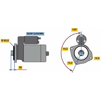 Bosch 0 986 022 980 Starter - Rechtsrotation - 12 Zähne Bosch 0 986 022 980 Starter - Rechtsrotation - 12 Zähne