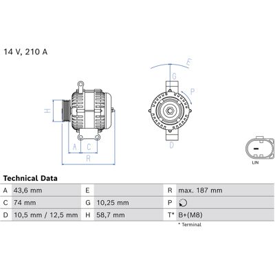 Bosch 0986085670 Alternator - 14V 210A für Ford Transit V363, V362 Bosch 0986085670 Alternator - 14V 210A für Ford Transit V363, V362
