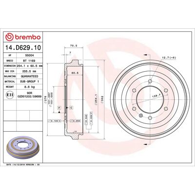 BREMBO Bremsentrommel - 14.D629.10 - Für ISUZU D-Max 1 Pickup BREMBO Bremsentrommel - 14.D629.10 - Für ISUZU D-Max 1 Pickup