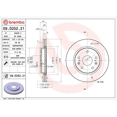 BREMBO 09.D252.21 Belüfteter Bremsscheibe - Bremssystem BREMBO 09.D252.21 Belüfteter Bremsscheibe - Bremssystem