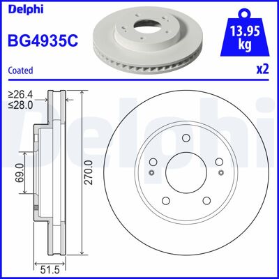 DELPHI BG4935C Bremsscheibe - Belüftet 28mm DELPHI BG4935C Bremsscheibe - Belüftet 28mm