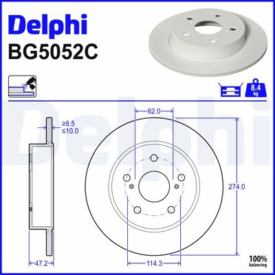 Delphi BG5052C Bremsscheibe - 274mm, 10mm, Voll Delphi BG5052C Bremsscheibe - 274mm, 10mm, Voll